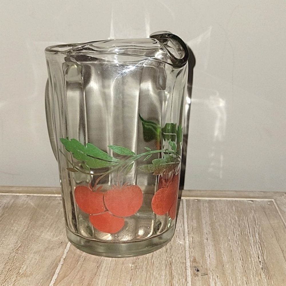 Vintage Heavy Cherries Cherry Glass Pitcher